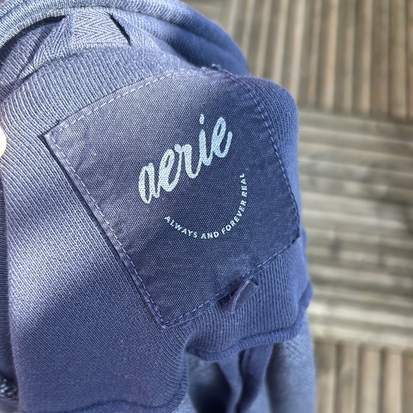 Aerie Cotton Blend Deep Blue Fleece Blazer Sweater - Picture 4 of 8